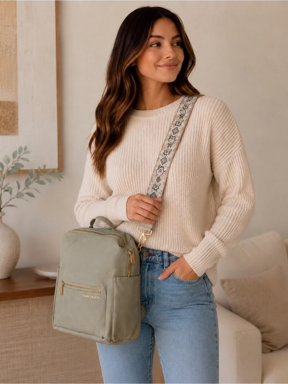 NEW Fawn Design The Original Diaper Bag, Backpack, Purse w crossbody strap Green